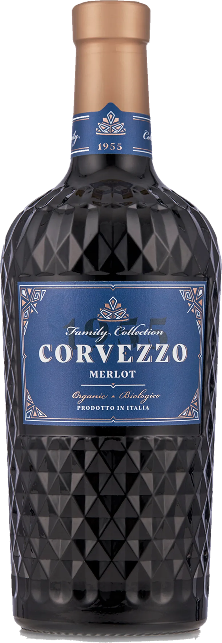 Fles Corvezzo – Merlot (2023) zonder achtergrond – rode wijn zichtbaar in detail