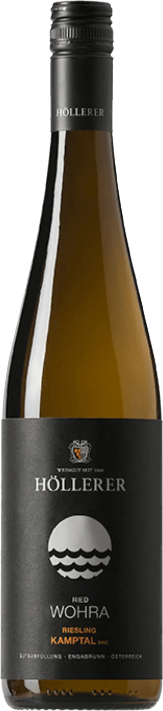 Fles Höllerer – Wohra Riesling (2021) zonder achtergrond – witte wijn zichtbaar in detail