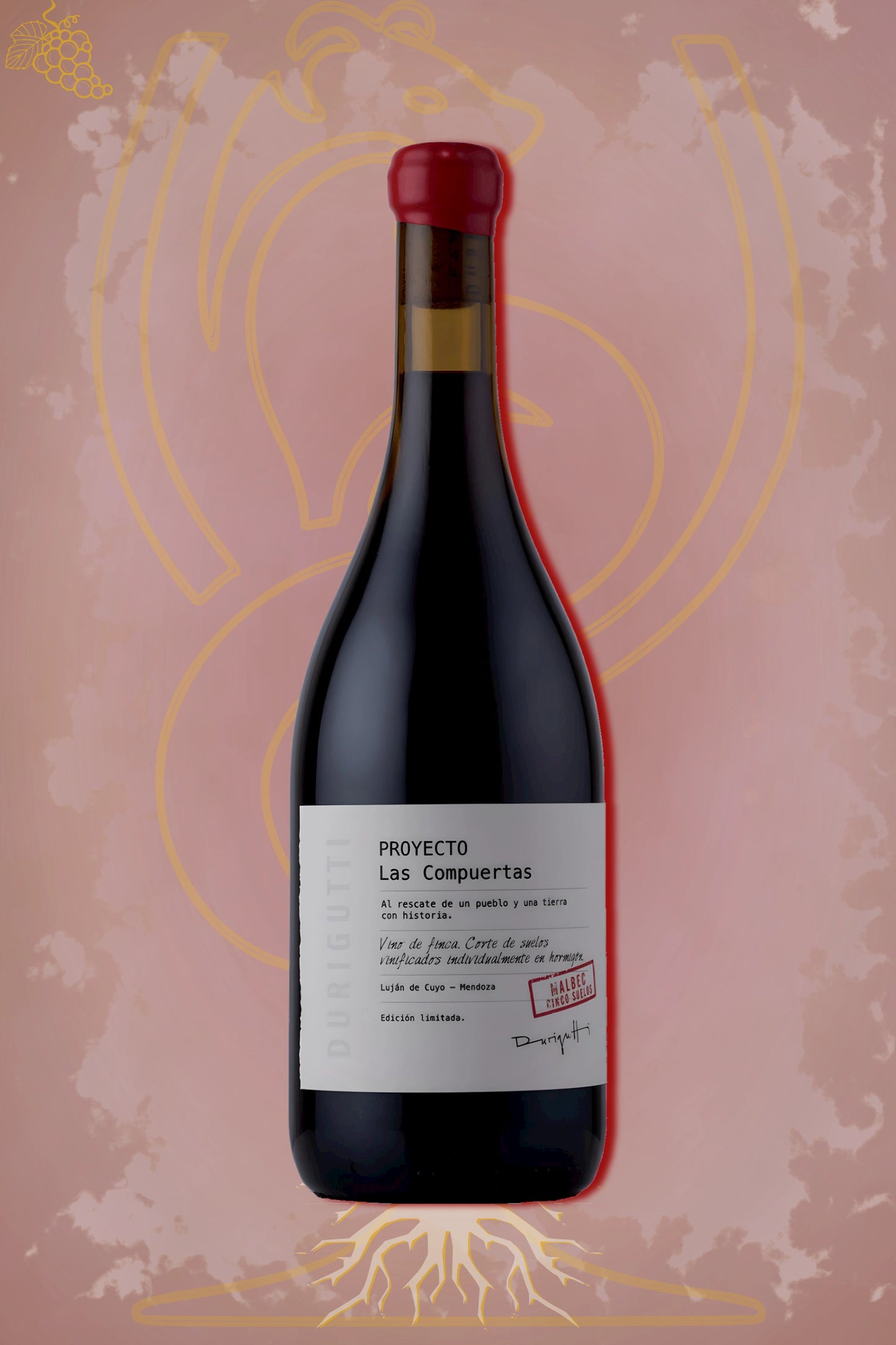 Fles Durigutti 5 Suelos Malbec 2023 geserveerd bij stoofgerechten en rood vlees