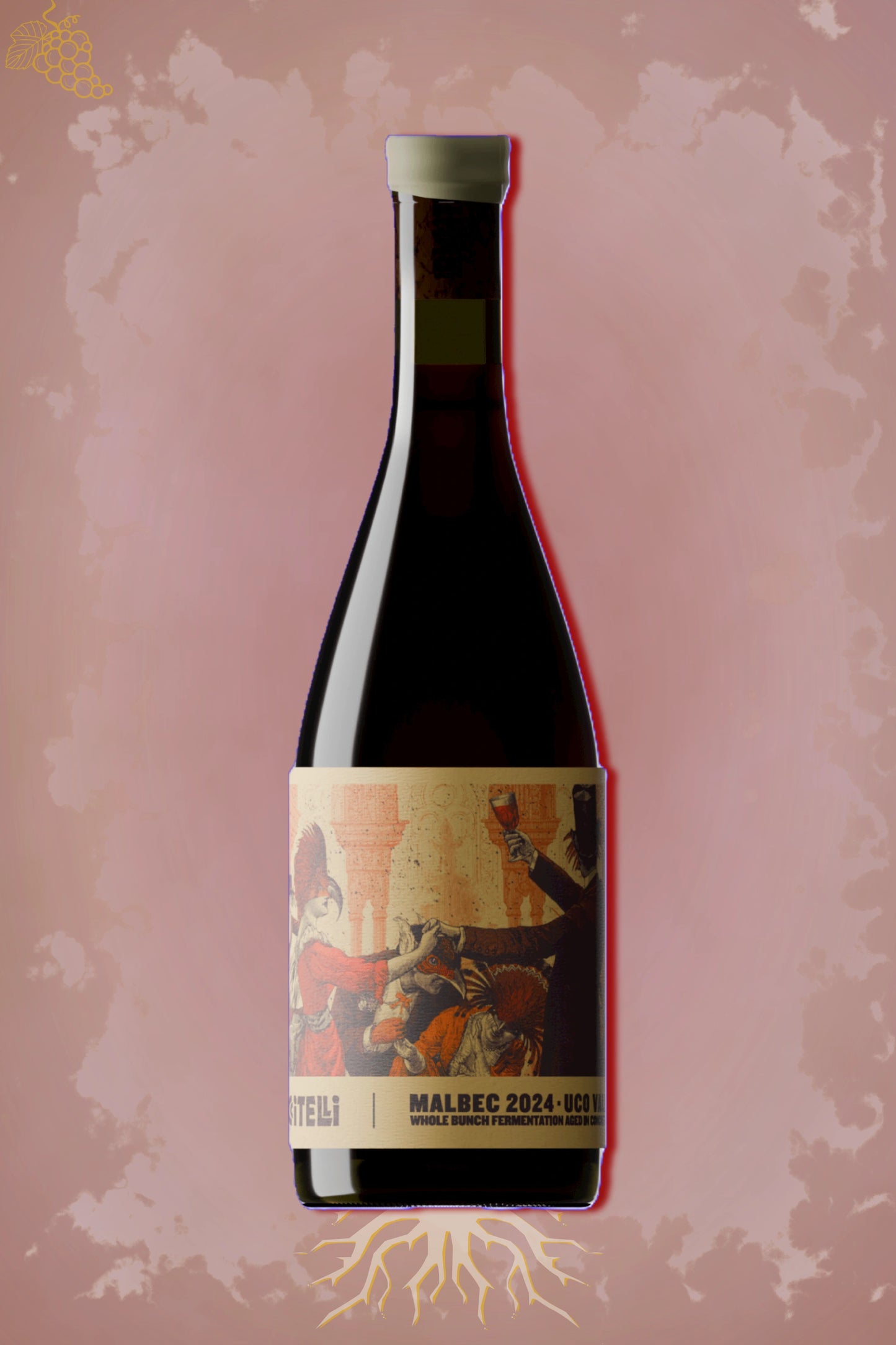 Fles The Party Malbec 2024 geserveerd bij barbecue vlees en pizza