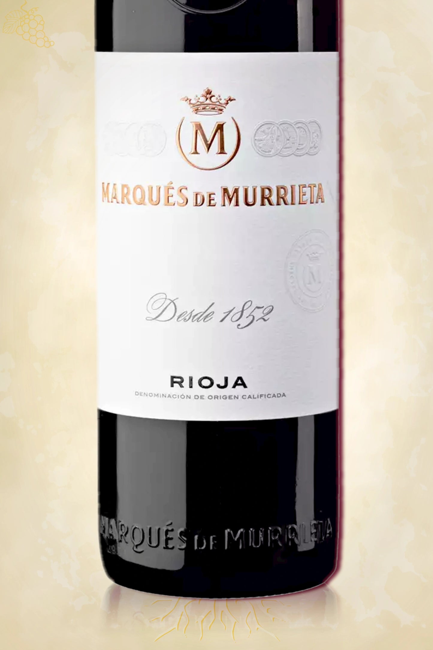 🔍 Marques de Murrieta - Reserva Finca Ygay (2020) – close‑up etiket detail op beige achtergrond