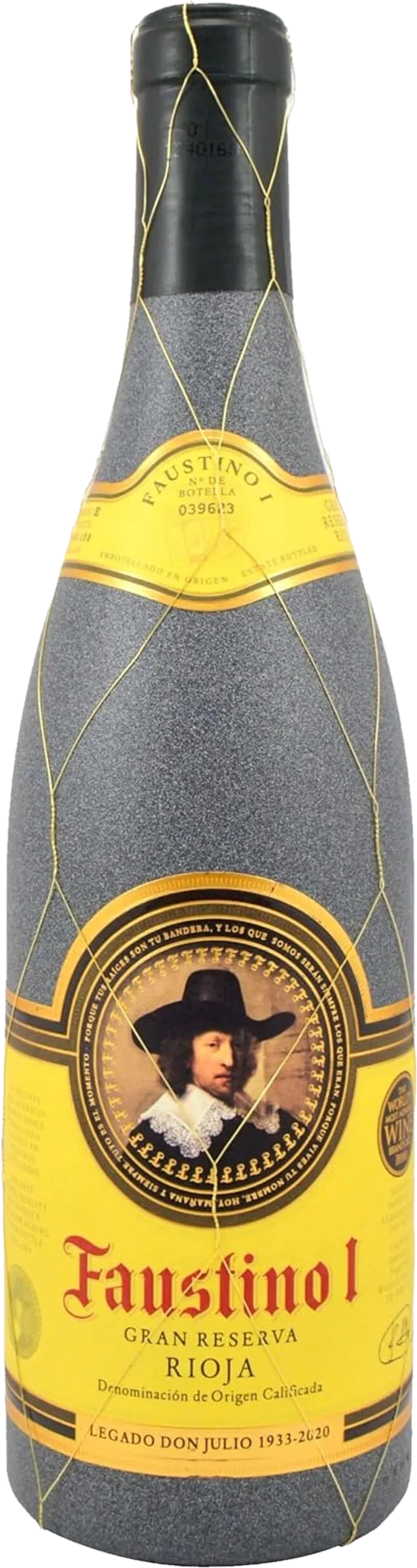 Fles Faustino - I Gran Reserva (2016) zonder achtergrond – rode wijn zichtbaar in detail