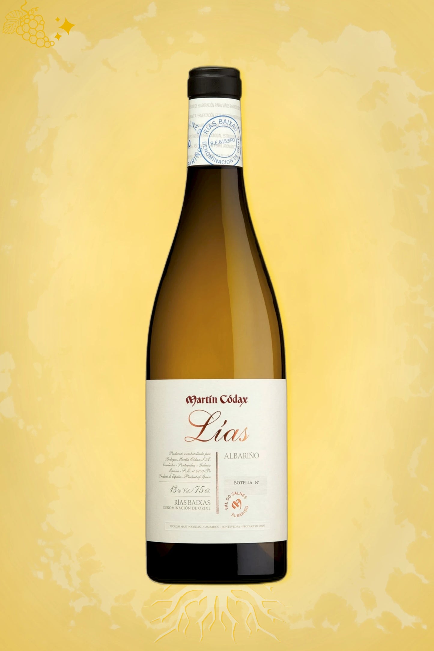 Albarino Lias 2021 - witte wijn tegen gouden achtergrond premium