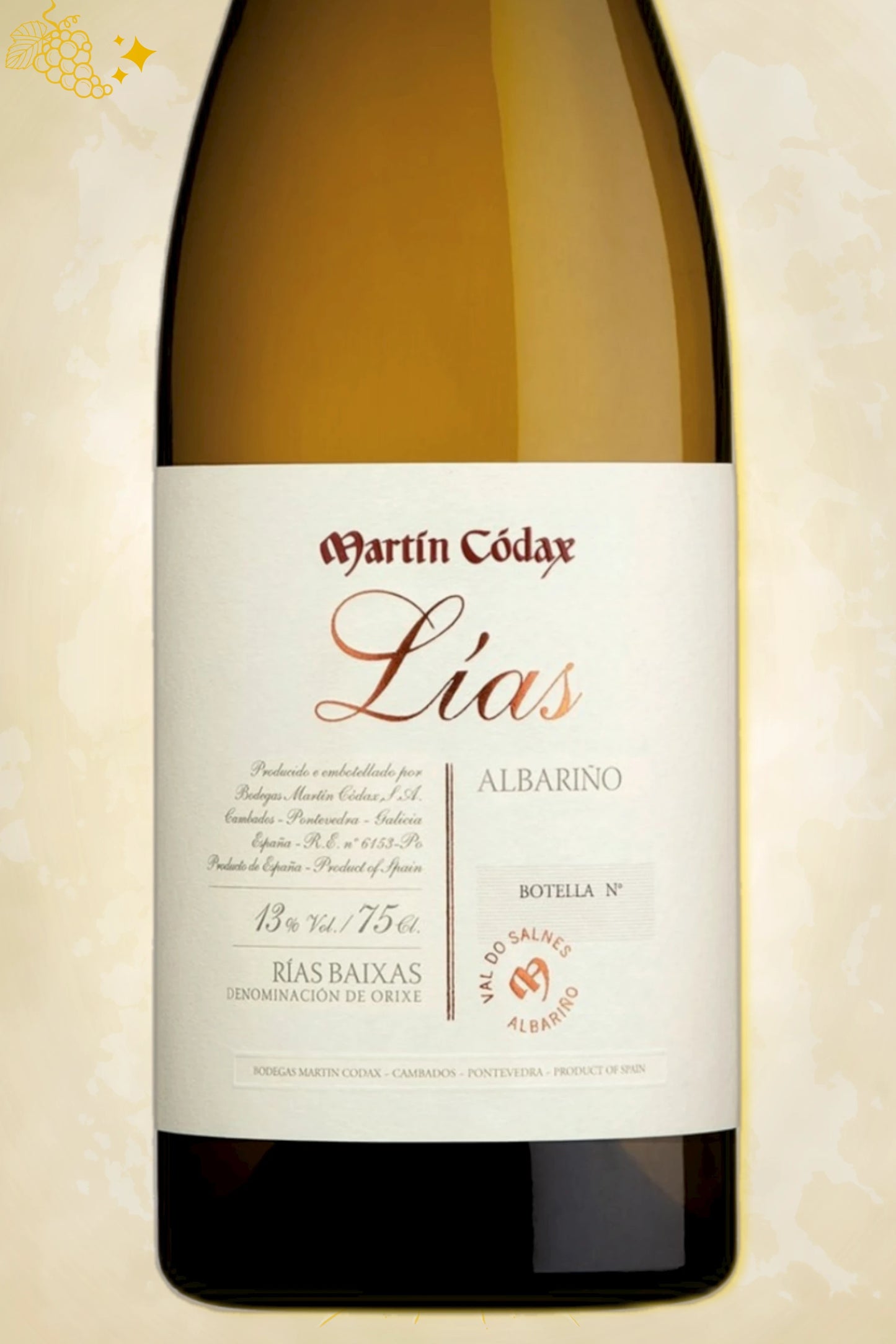 Close-up label Albarino Lias 2021 - Martin Codax details zichtbaar
