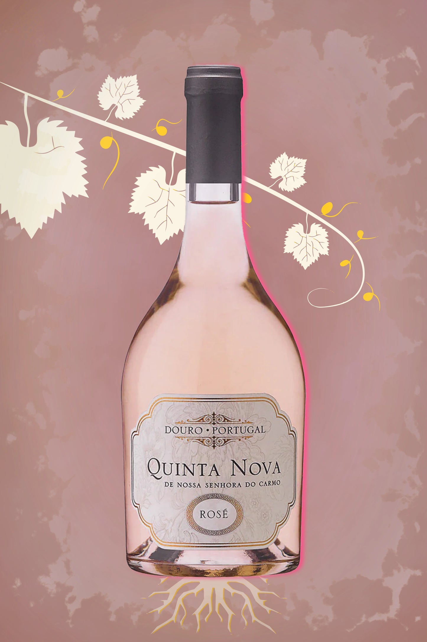 Rosé Douro 2021 tegen lichtroze achtergrond – elegante rosé wijn