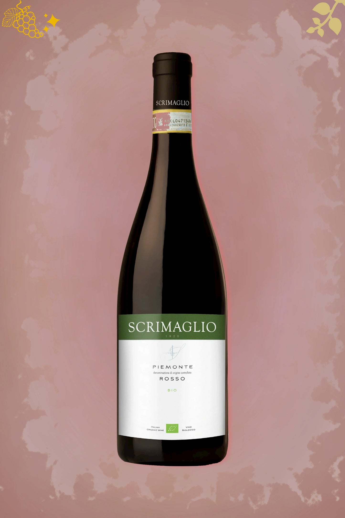 Scrimaglio Piemonte Rosso 2022 tegen bordeaux achtergrond – premium rode wijn