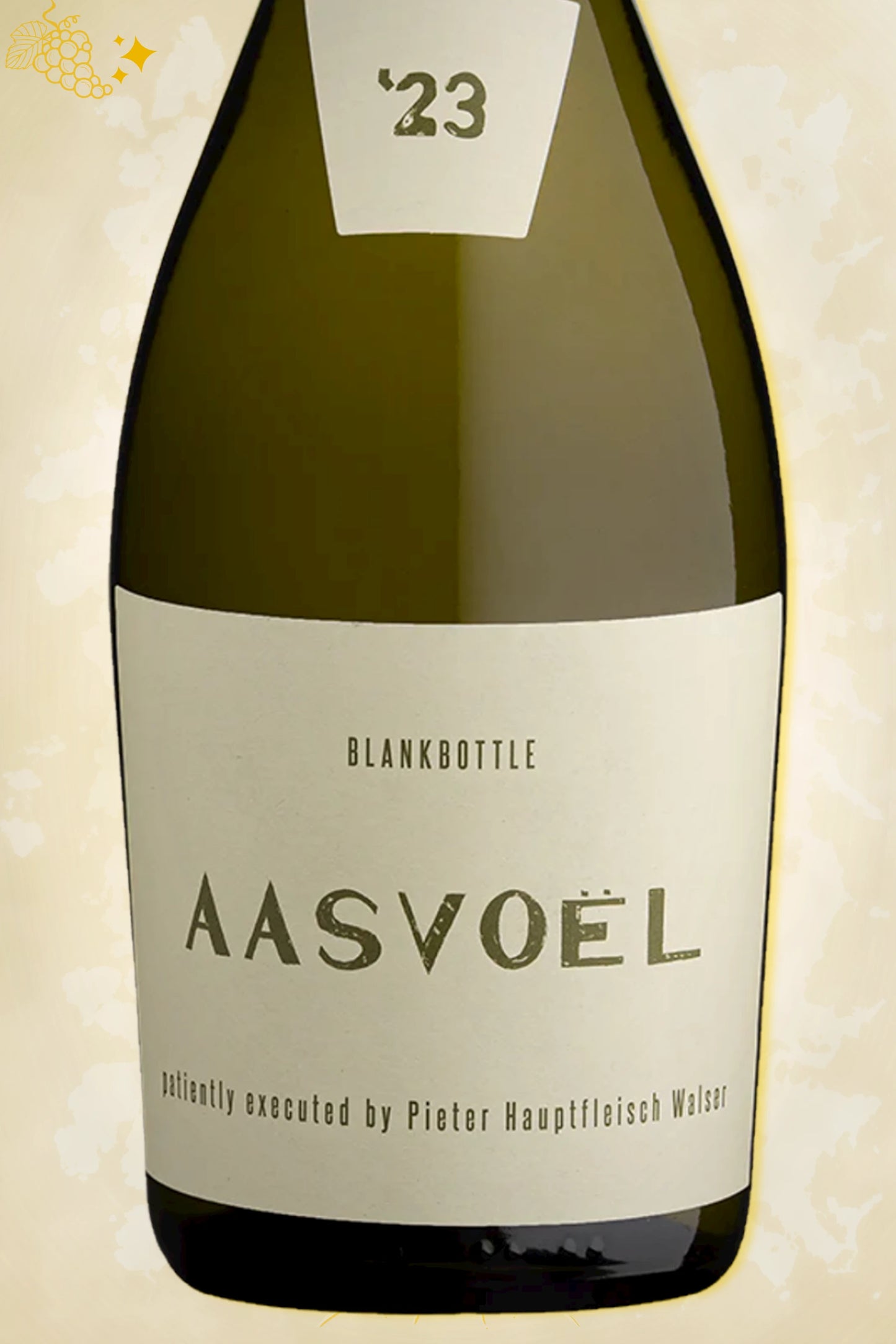 Close-up label Aasvoel 2023 - Blank Bottle details zichtbaar