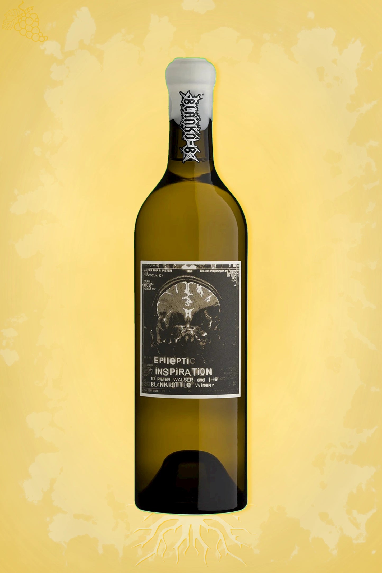 Blank Bottle Epileptic Inspiration 2023 – witte wijn tegen gouden achtergrond premium uitstraling