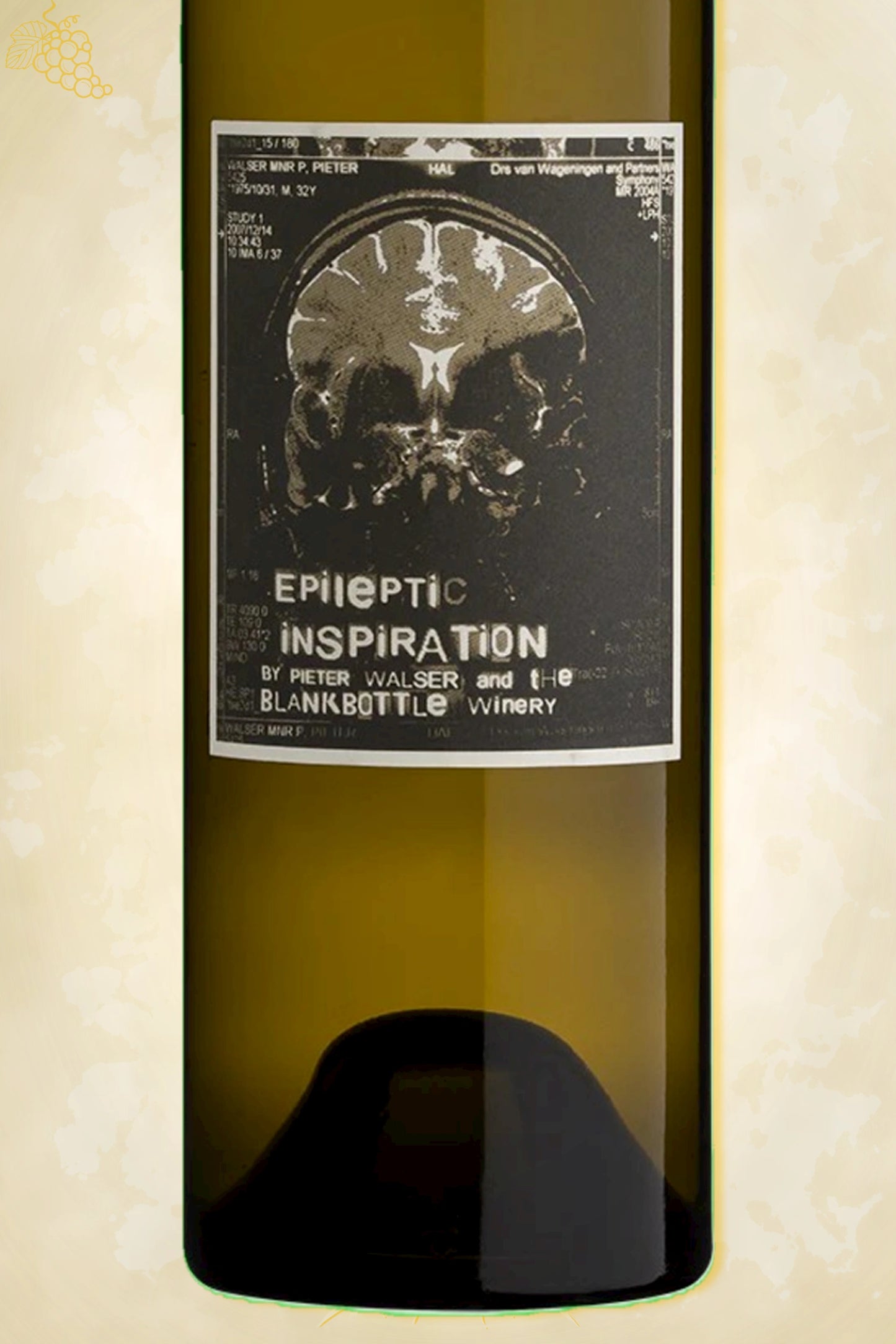 Close-up label Blank Bottle Epileptic Inspiration 2023 – logo en vintage details zichtbaar