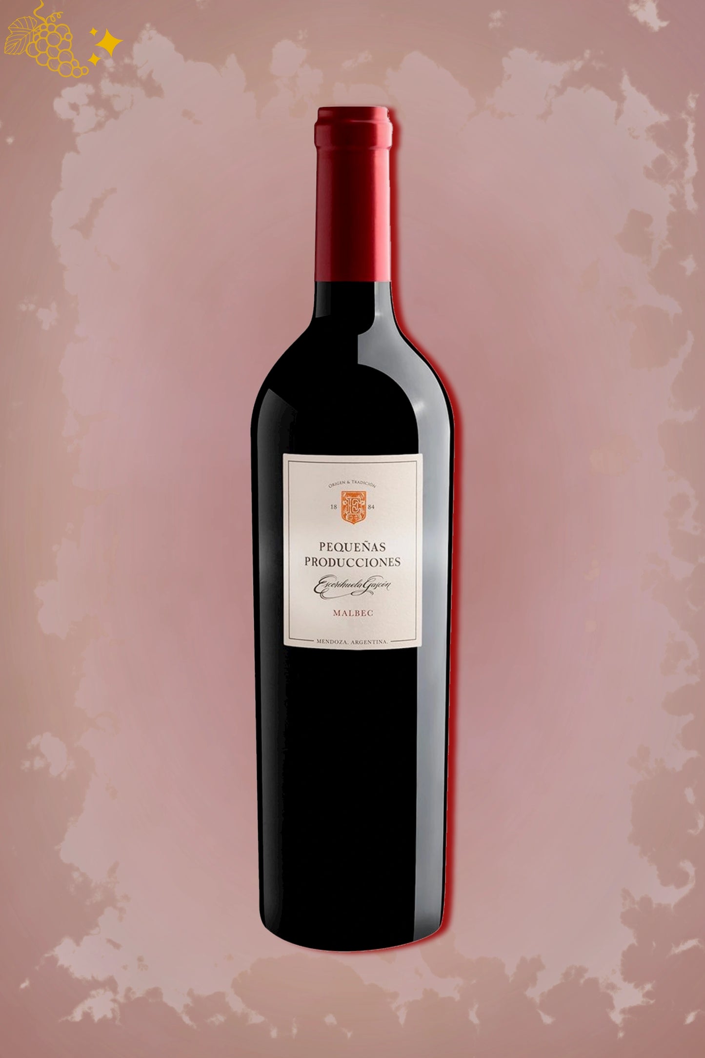 Escorihuela Gascón Malbec 2021 Pequeñas Producciones tegen donkere achtergrond – premium rode wijn
