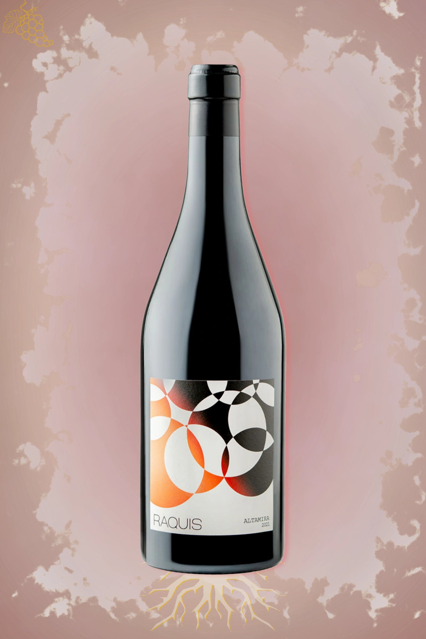 Raquis Los Parajes Altamira Blend 2022 tegen bordeaux achtergrond – volle rode wijn