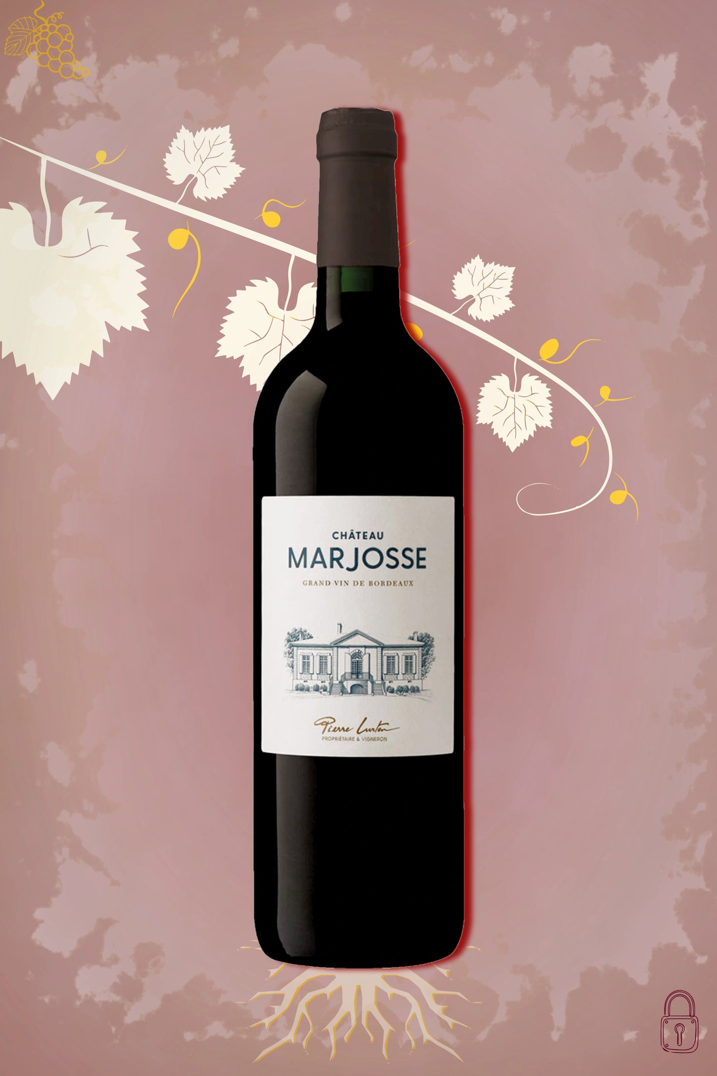 Château Marjosse Bordeaux Rouge 2022 tegen bordeaux achtergrond – elegante rode Bordeaux