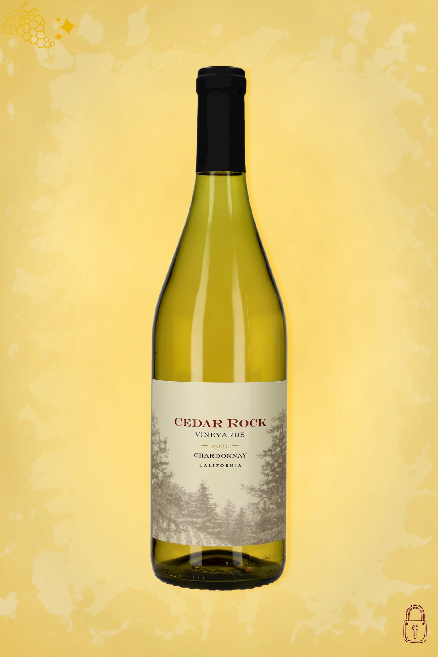 Cedar Rock Chardonnay 2020 tegen gouden achtergrond – premium Californische witte wijn