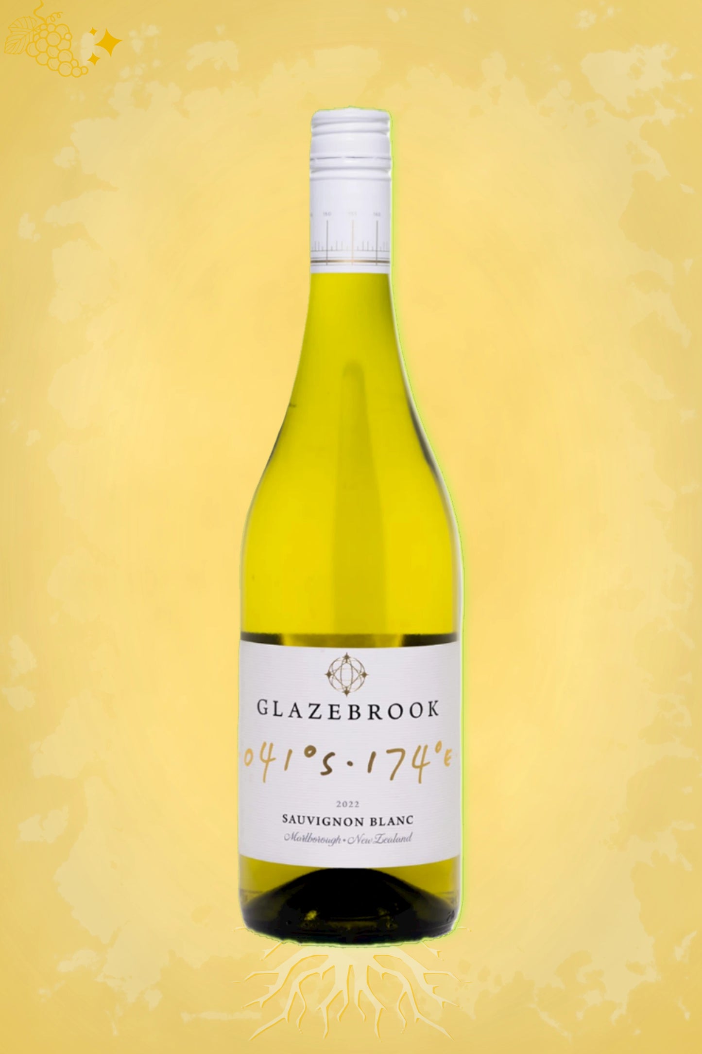 Glazebrook Sauvignon Blanc 2022 tegen gouden achtergrond – premium witte wijn