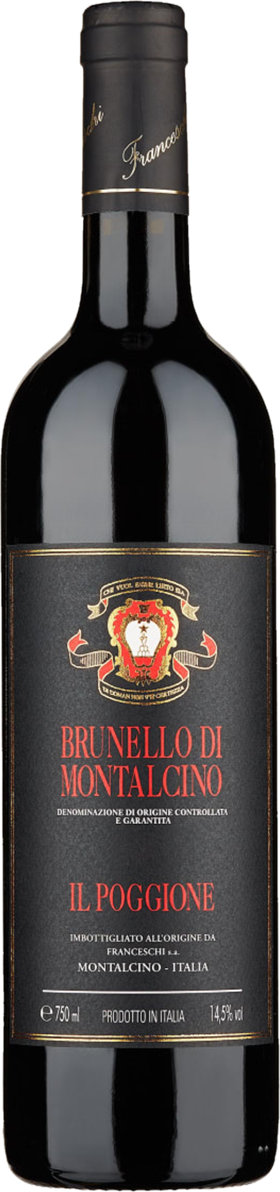 Il Poggione Brunello di Montalcino 2019 tegen bordeaux achtergrond – premium rode wijn