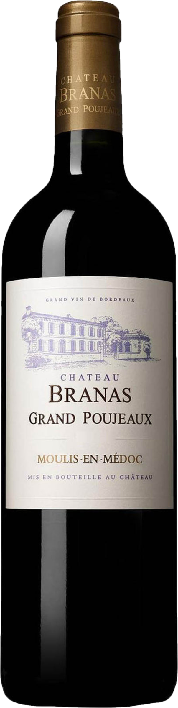 Château Branas Grand Poujeaux 2022 – OWC rode wijn tegen bordeaux achtergrond