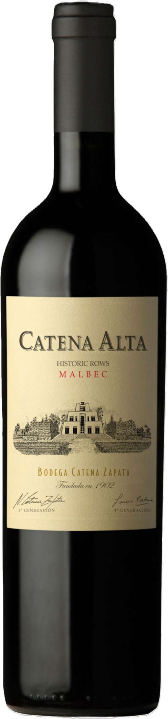 Catena Alta Malbec 2019 tegen bordeaux achtergrond – premium rode wijn
