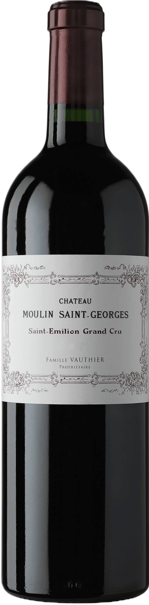Château Moulin Saint-Georges 2022 tegen bordeaux achtergrond – premium rode wijn