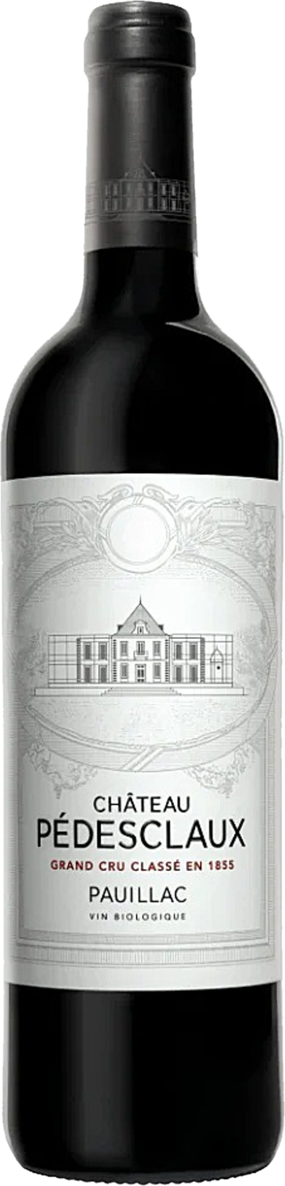 Château Pédesclaux Pauillac 2015 tegen bordeaux achtergrond – premium rode wijn