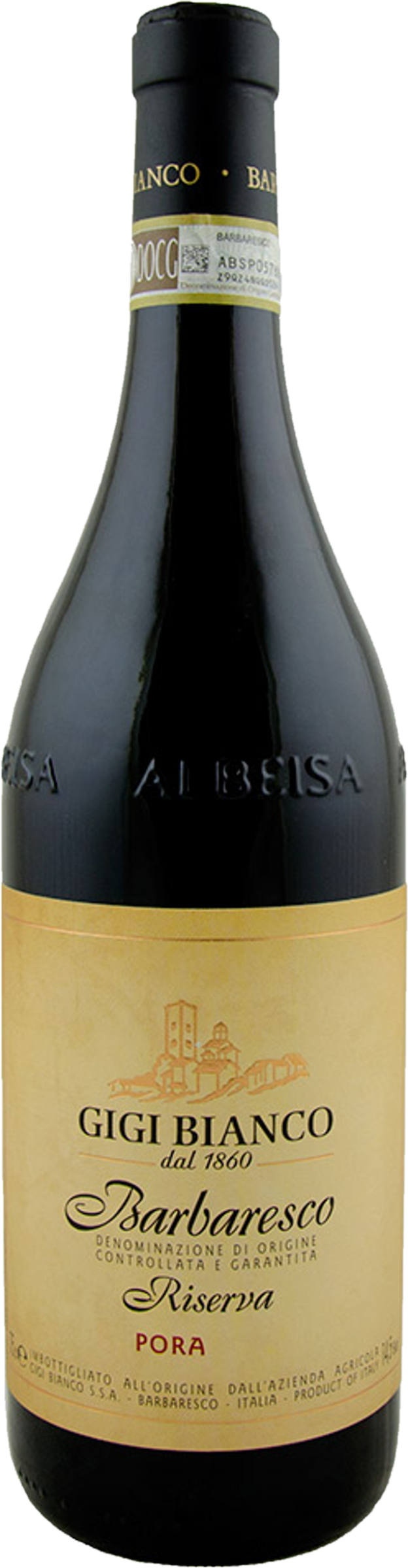 Gigi Bianco Barbaresco Pora 2014 tegen bordeaux achtergrond – premium rode wijn