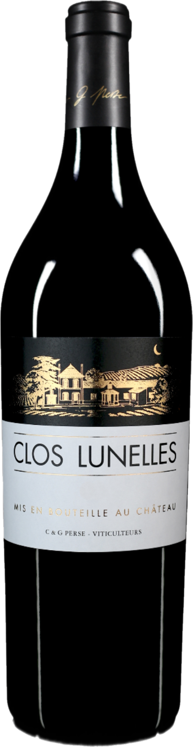 Clos Lunelles 2016 tegen bordeaux achtergrond – krachtige premium rode wijn