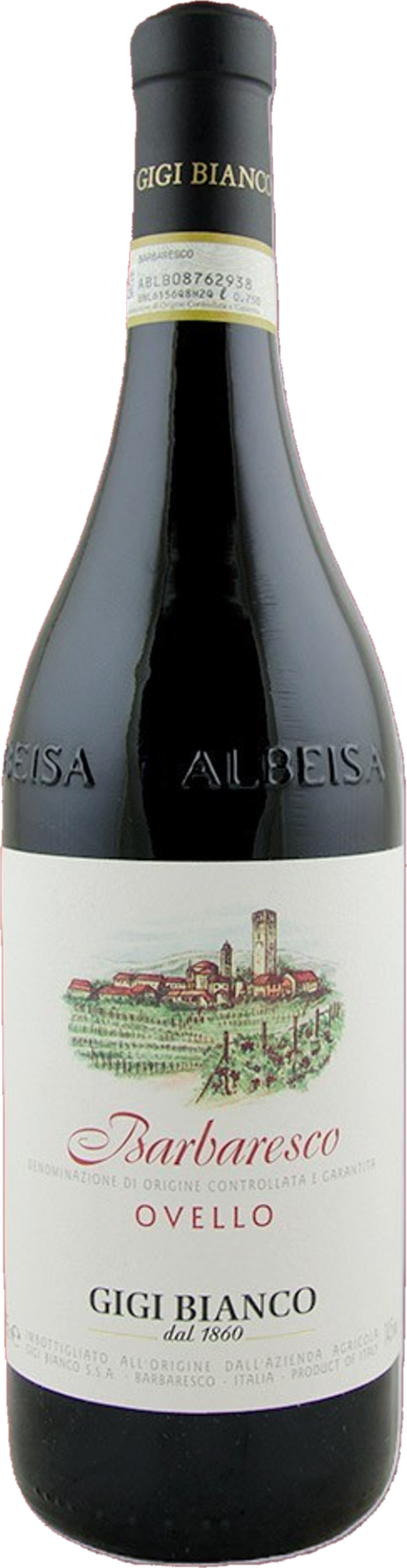 Gigi Bianco Barbaresco Ovello 2013 tegen bordeaux achtergrond – elegante rode wijn