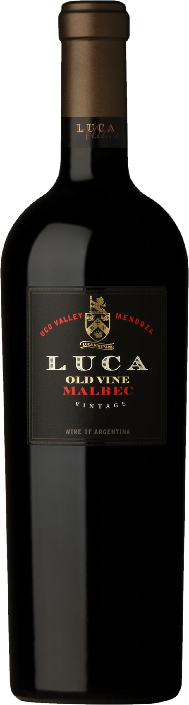 Luca Old Vines Malbec 2019 tegen bordeaux achtergrond – premium rode wijn