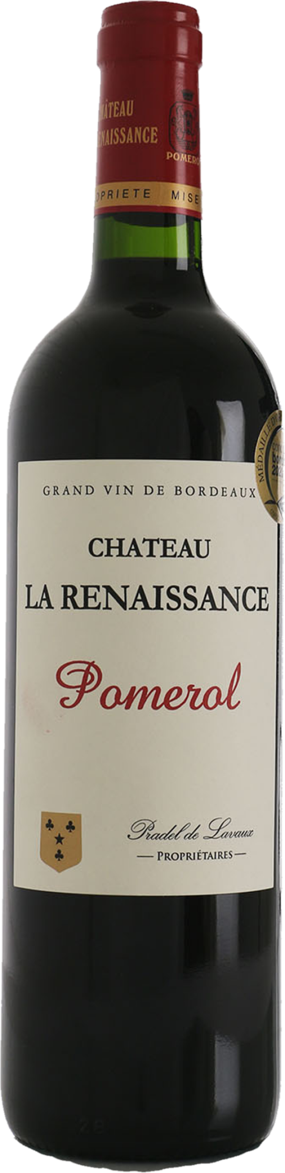 Château La Renaissance 2018 tegen bordeaux achtergrond – premium Merlot wijn