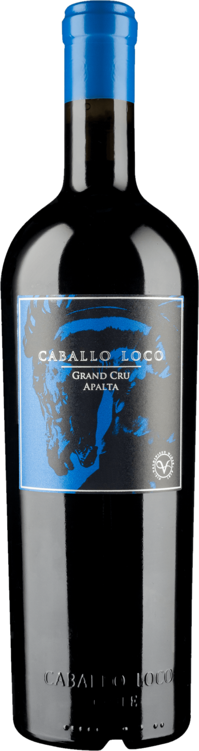 Caballo Loco Grand Cru Apalta 2021 tegen bordeaux achtergrond – premium rode wijn
