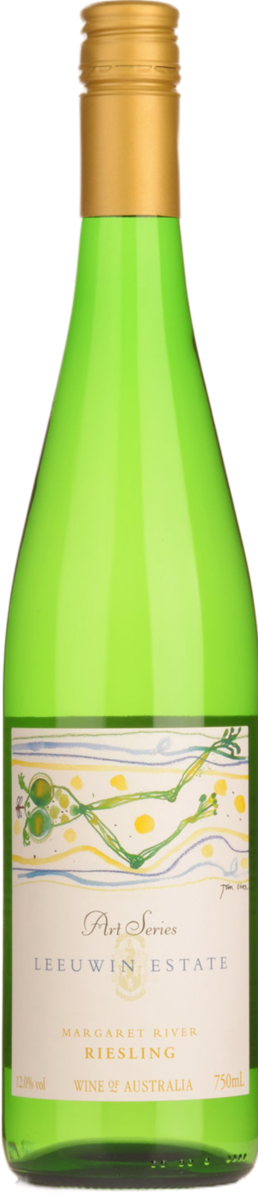 Leeuwin Estate Art Series Riesling 2021 tegen gouden achtergrond – premium witte wijn