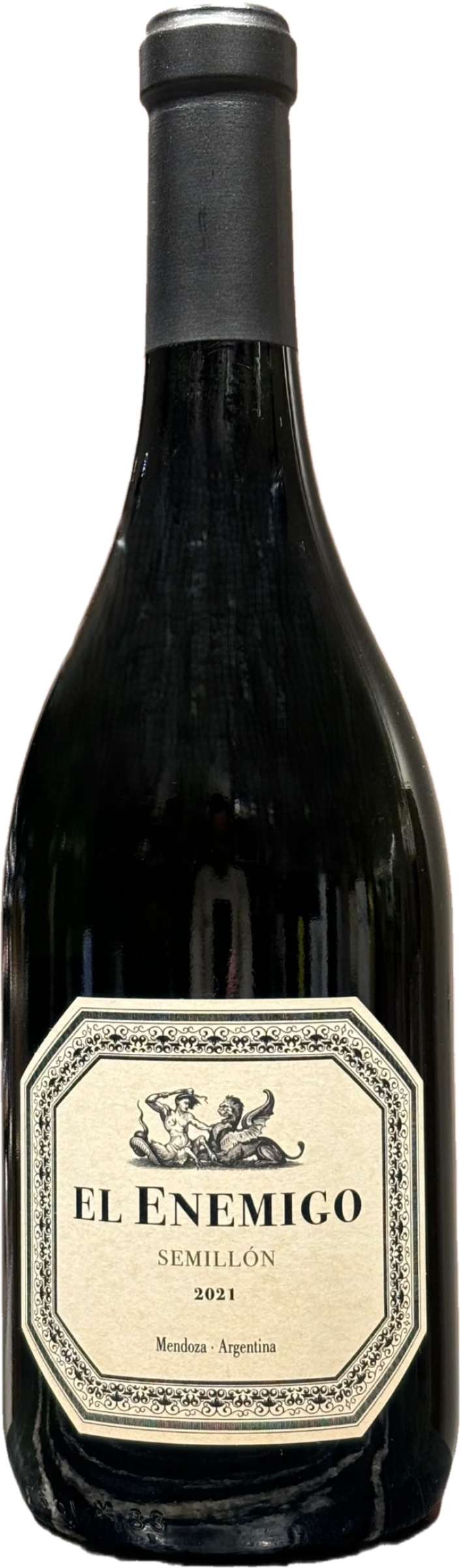 El Enemigo Semillon 2021 tegen gouden achtergrond – elegante witte wijn