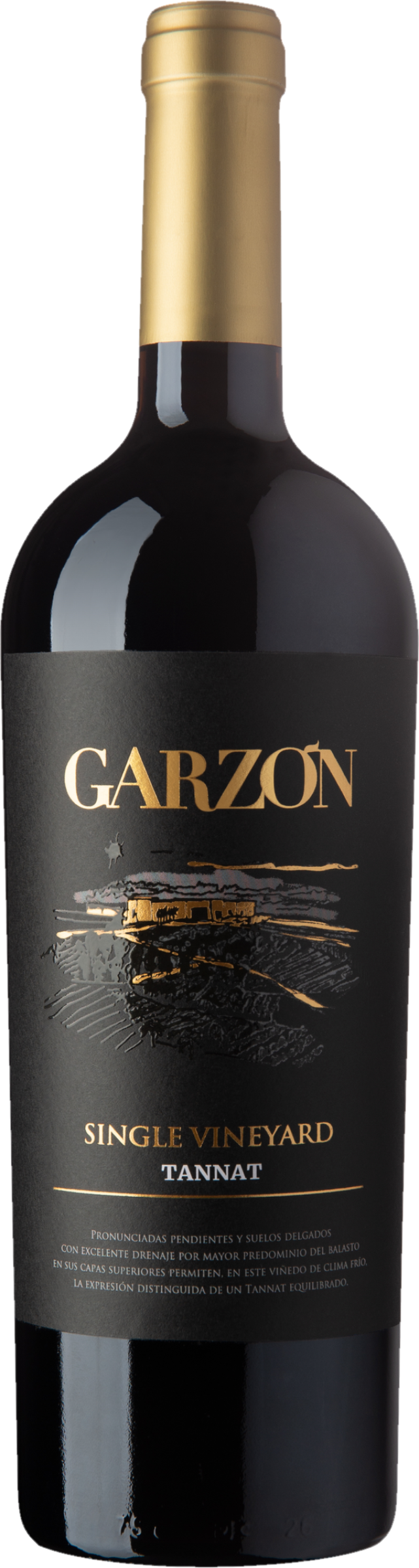 Bodega Garzón Single Vineyard Tannat 2020 tegen bordeaux achtergrond – premium rode wijn