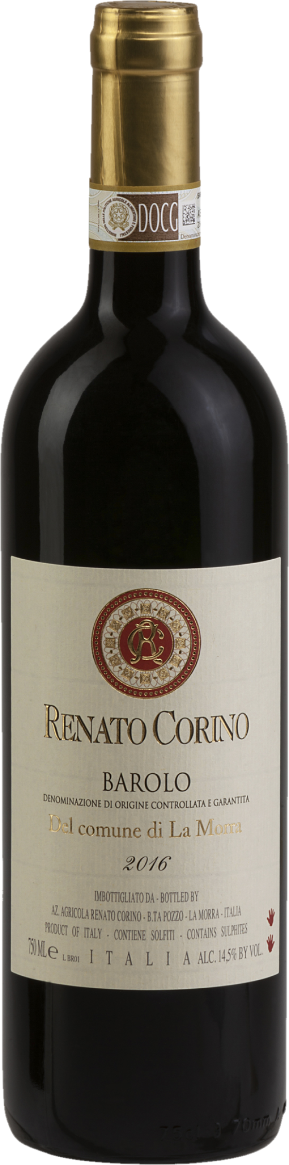 Renato Corino Barolo La Morra 2016 tegen bordeaux achtergrond – premium Nebbiolo wijn