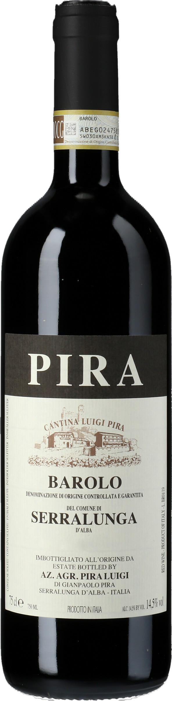 Luigi Pira Barolo Serralunga 2019 tegen bordeaux achtergrond – premium Nebbiolo wijn