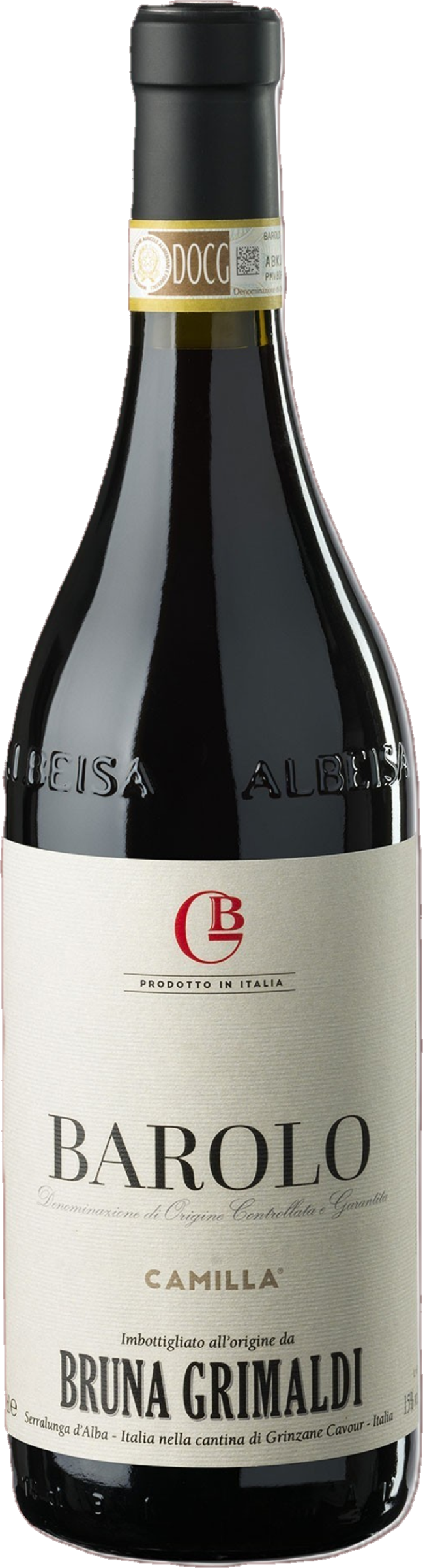 Bruna Grimaldi Barolo Camilla 2021 tegen bordeaux achtergrond – premium Nebbiolo wijn