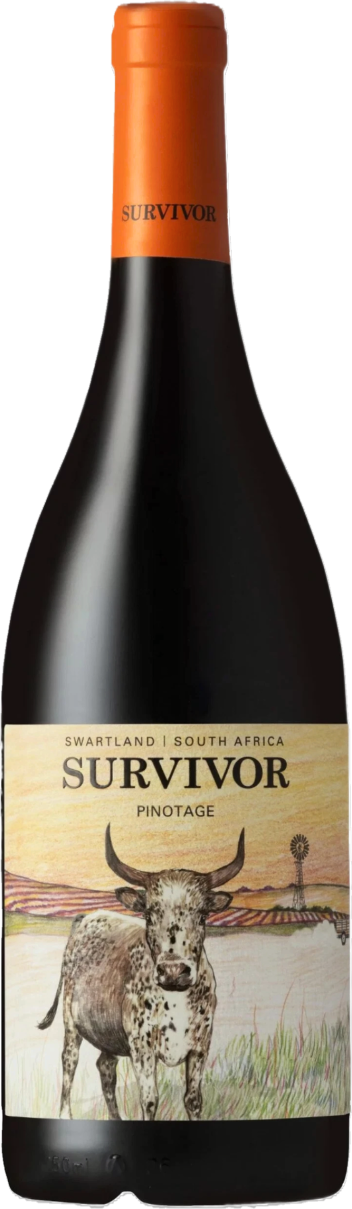 Survivor Pinotage 2022 tegen bordeaux achtergrond – premium rode wijn