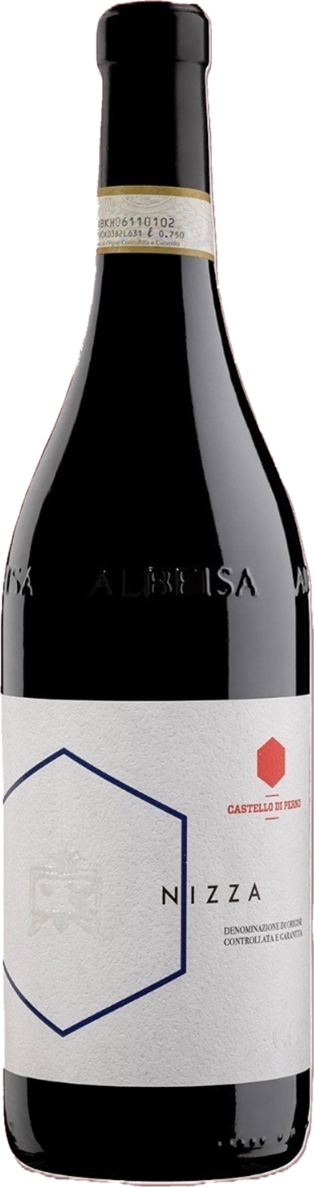 Castello di Perno Nizza DOCG 2017 tegen bordeaux achtergrond – elegante rode wijn