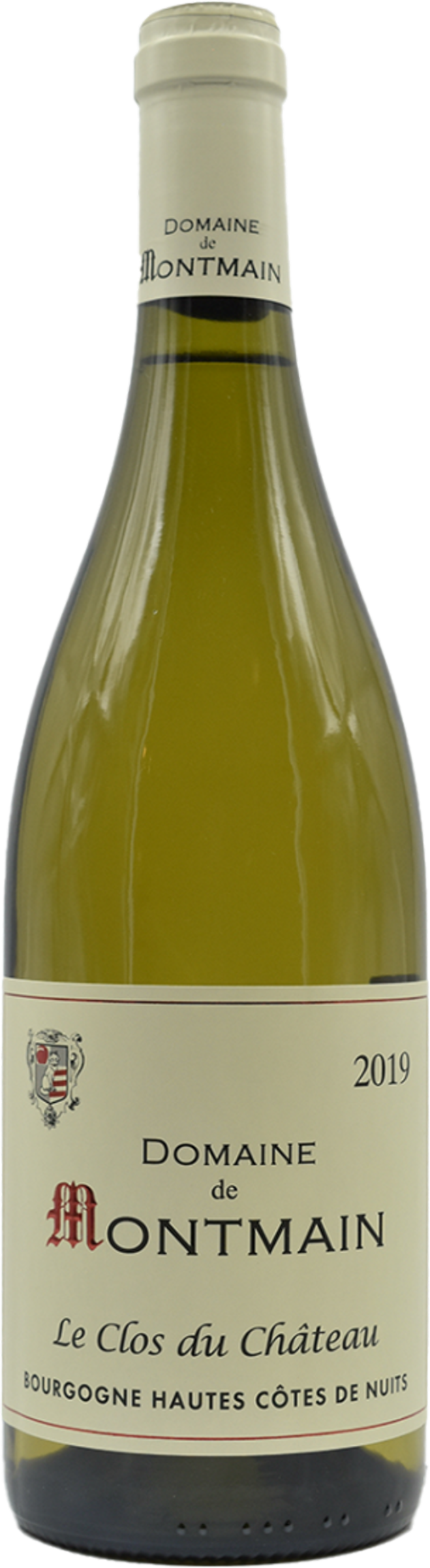 Domaine de Montmain Chardonnay 2019 tegen gouden achtergrond – elegante witte wijn