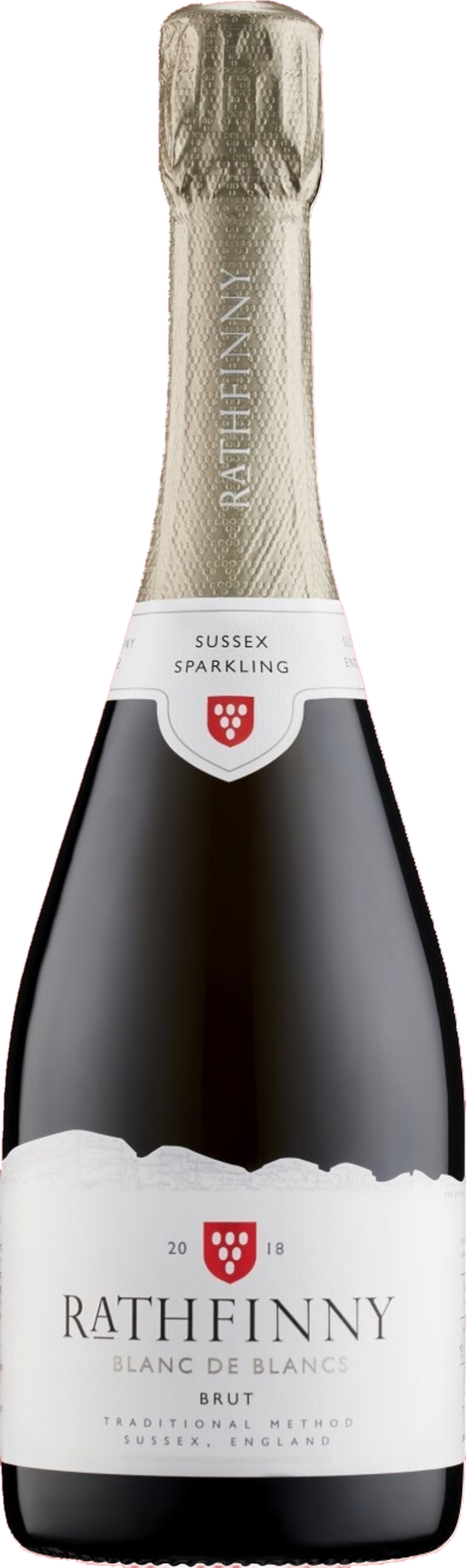 Rathfinny Blanc de Blancs 2019 op gouden achtergrond – elegante mousserende wijn