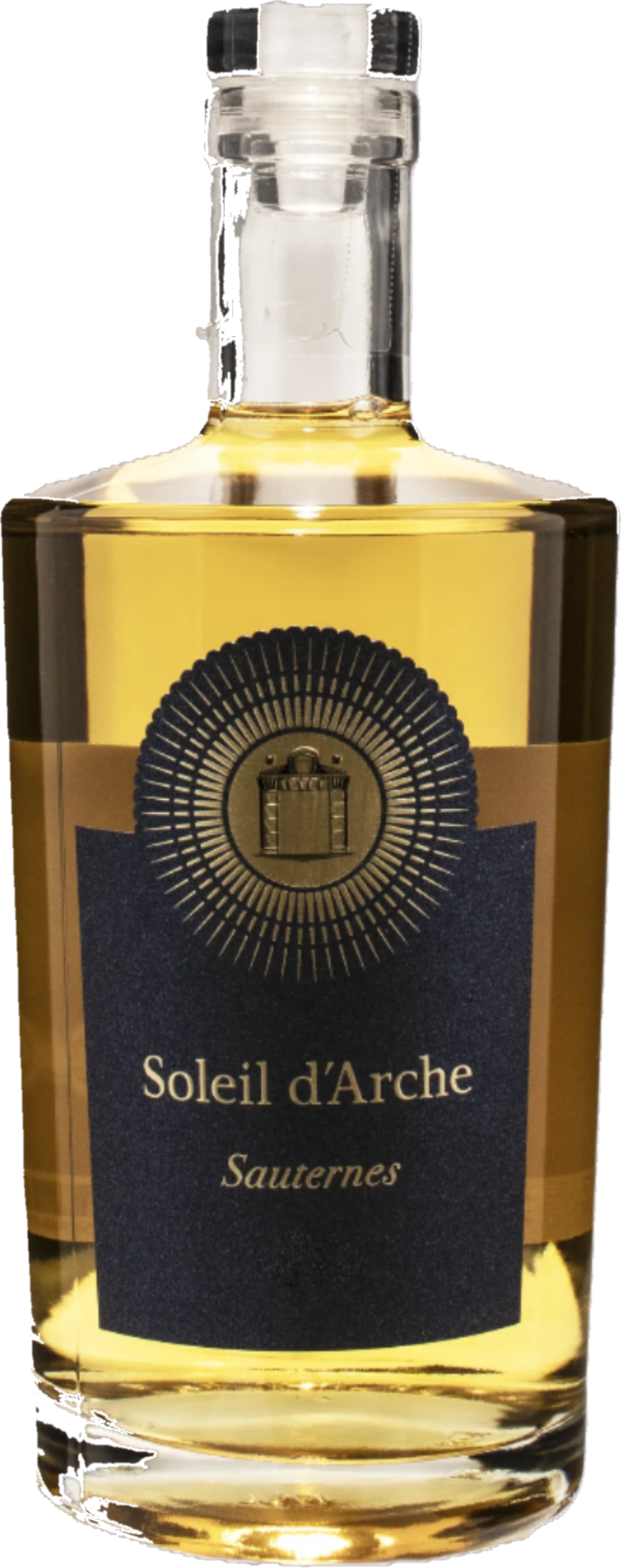 Château d'Arche Soleil d'Arche 2022 – zoete witte wijn tegen gouden achtergrond