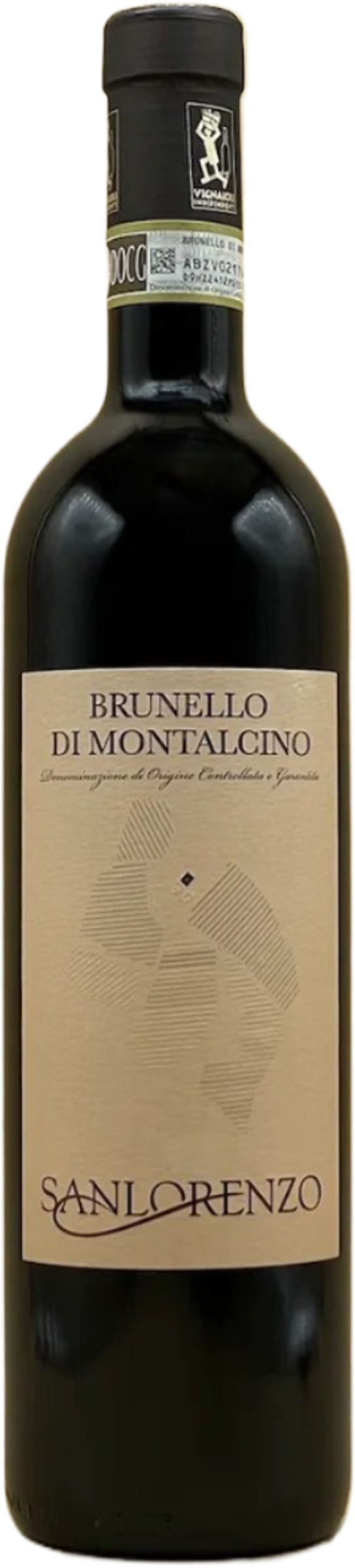 Sanlorenzo Brunello di Montalcino 2018 tegen bordeaux achtergrond – premium rode wijn
