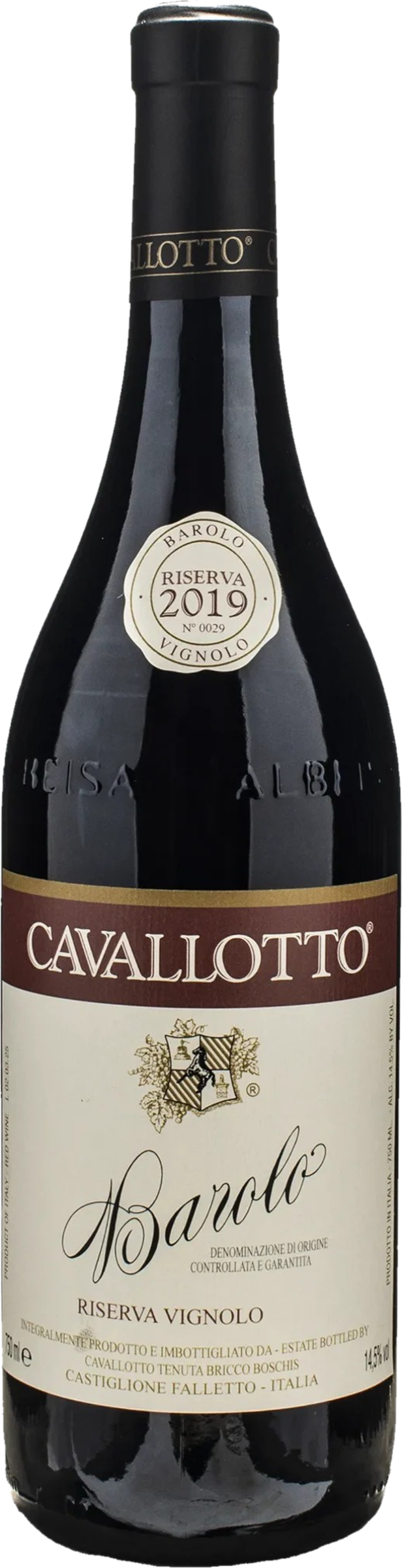 Cavallotto Barolo Riserva Vignolo 2018 tegen bordeaux achtergrond – premium biologische wijn