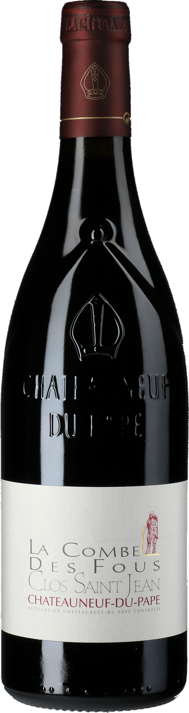 Clos Saint Jean La Combe des Fous 2021 tegen bordeaux achtergrond – premium rode wijn