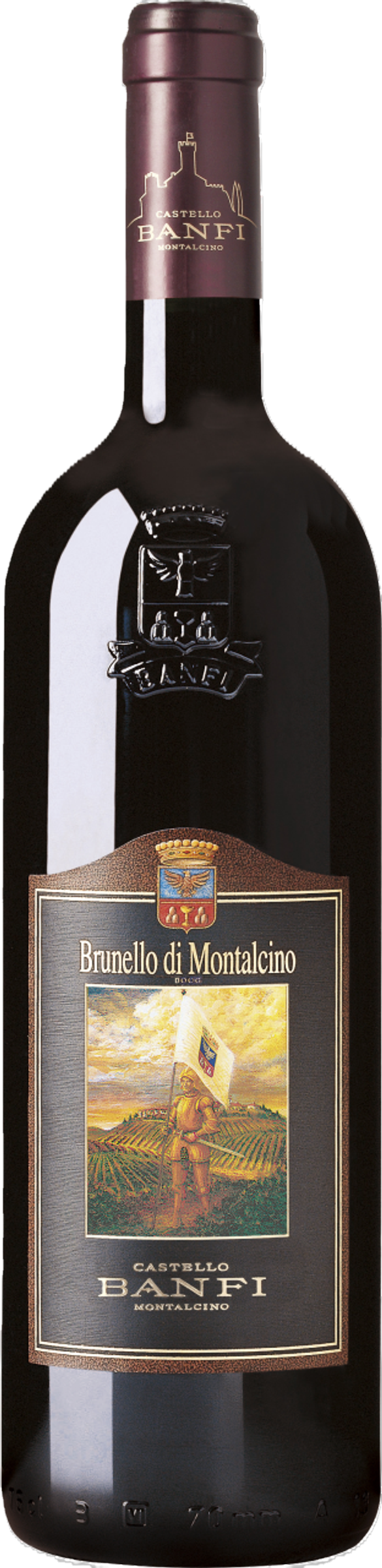 Castello Banfi Brunello di Montalcino 2019 tegen bordeaux achtergrond – premium rode wijn