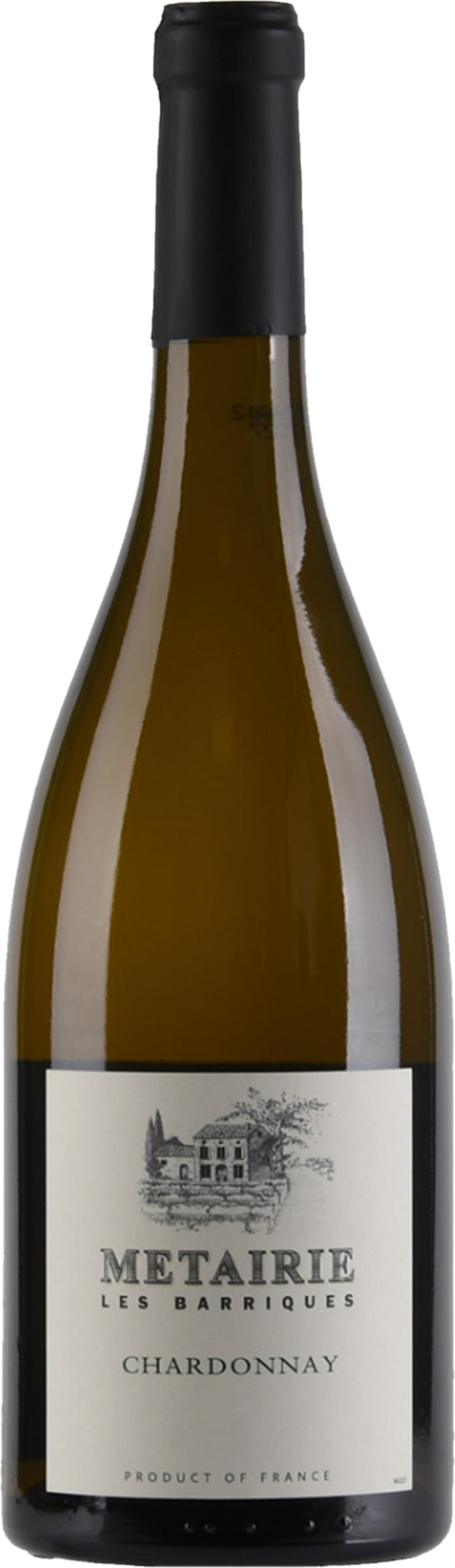 Métairie Les Barriques Chardonnay 2024 tegen gouden achtergrond – premium witte wijn