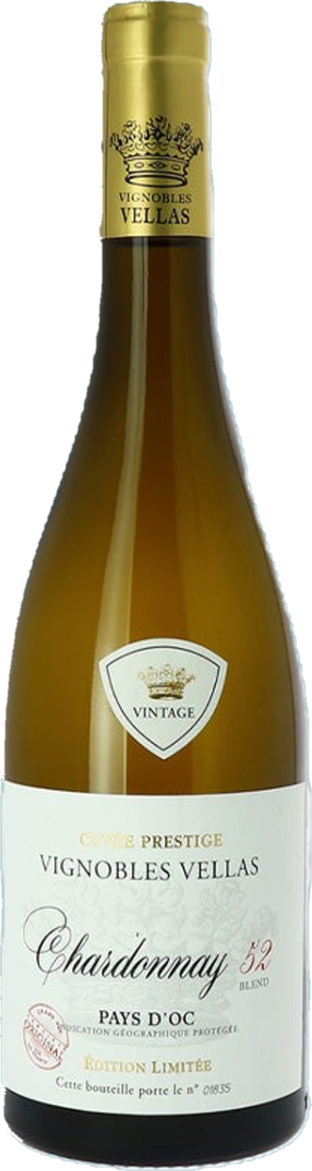 Vignobles Vellas Chardonnay Blend 52 2024 tegen gouden achtergrond
