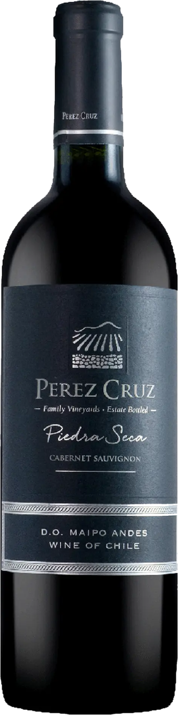 Pérez Cruz Piedra Seca 2022 tegen bordeaux achtergrond – premium rode wijn