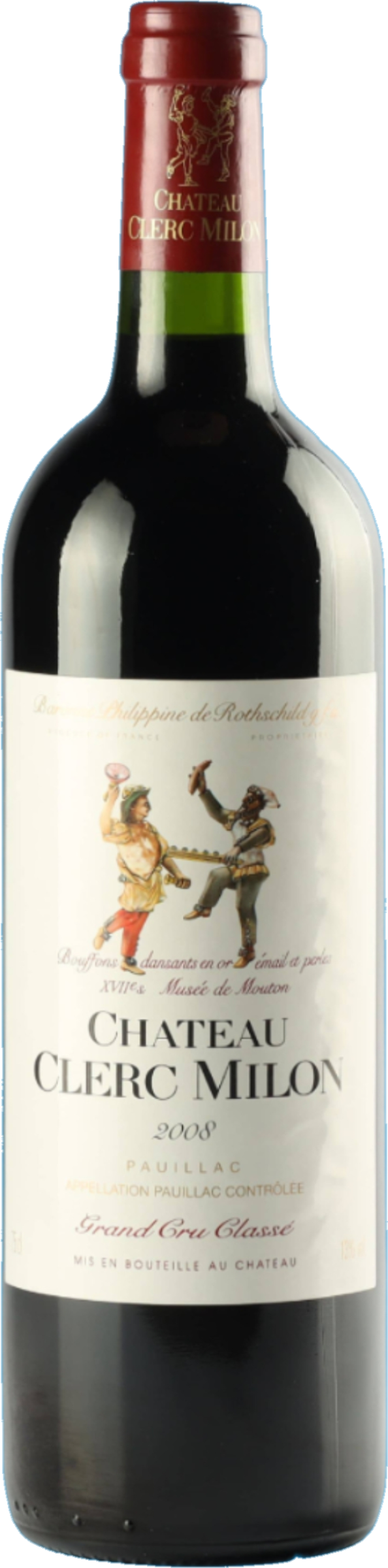 Château Clerc-Milon 2008 tegen bordeaux achtergrond – premium rode wijn