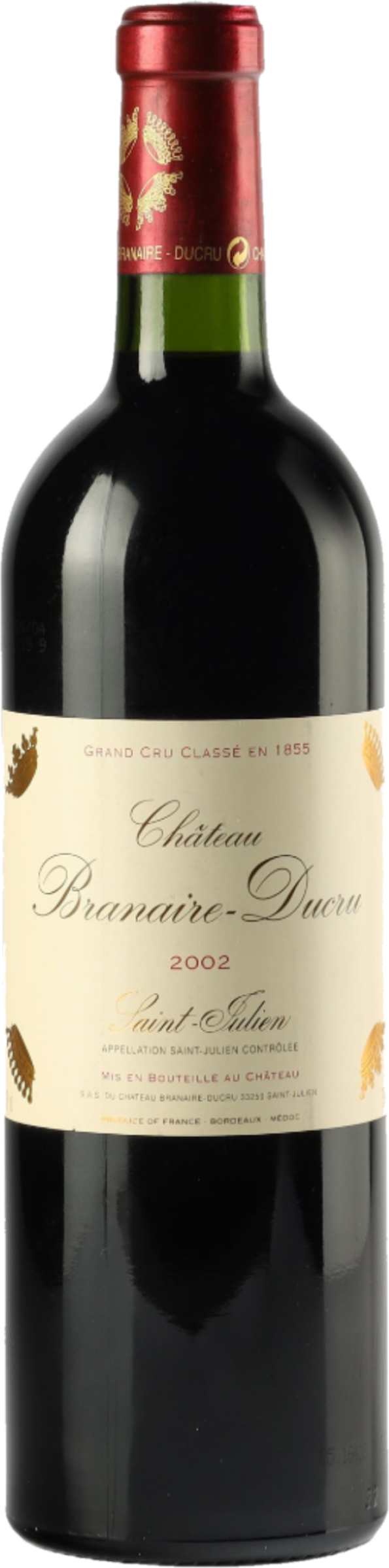Château Branaire-Ducru 2002 tegen bordeaux achtergrond – premium rode wijn