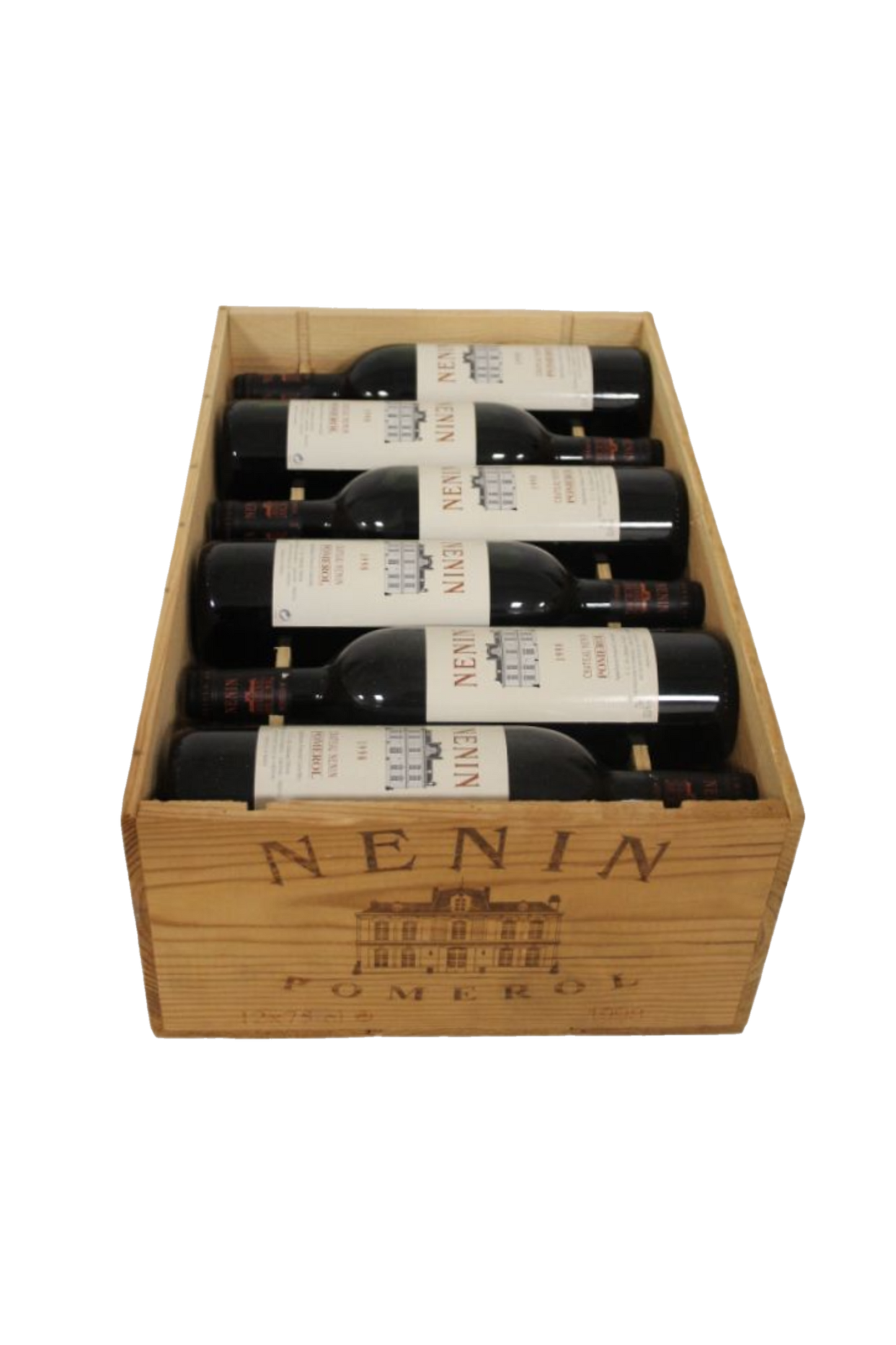 Château Nénin 1998 tegen bordeaux achtergrond – premium rode wijn, OWC